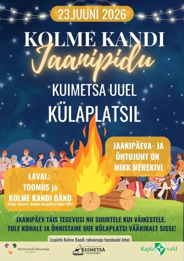 Event Kolme Kandi Jaanipäev uuel Kuimetsa külaplatsil illustratsioon